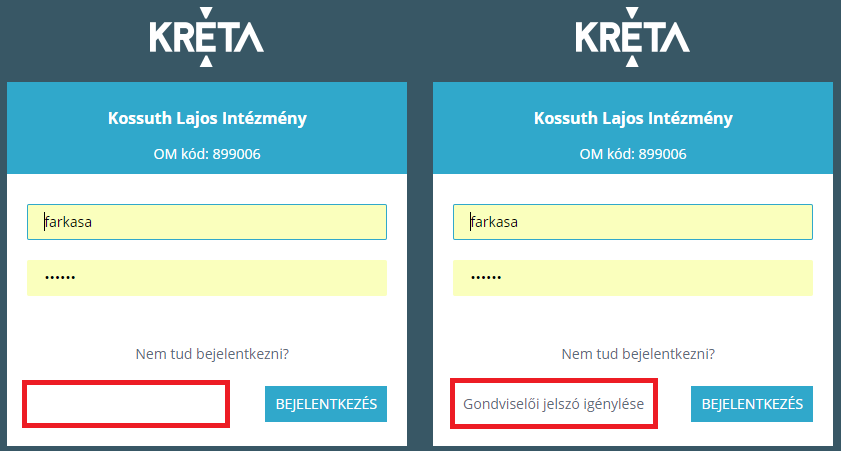 Kréta bejelentkezés jelszó