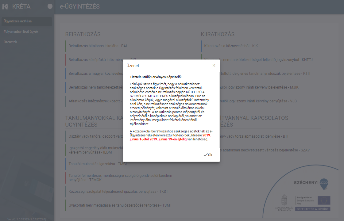 e-Ügyintézés > e-Ügyintézés > 01_Pop-up tájékoztató felirat BKI-folyamatot kezdeményezők részére.png