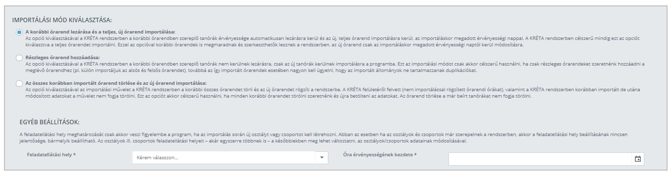 Felhasználói Kézikönyv - Adminisztrációs rendszer > Órarend importálása Excel fájlból > Importálási jellemzők beállítása.png